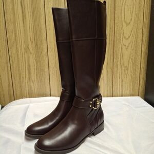 NEW Tommy Hilfiger Women's Iyla High Shaft Riding Boots Dark Natural Size 7.5M